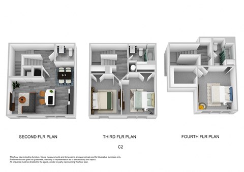 Floor plan for 3 beds, 2.5 baths, 1340 sqft